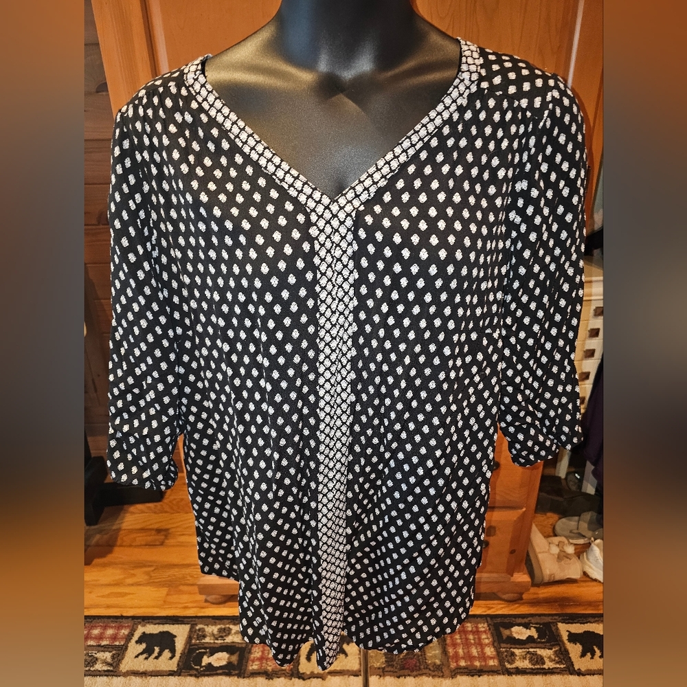 Navy and White Women's Top